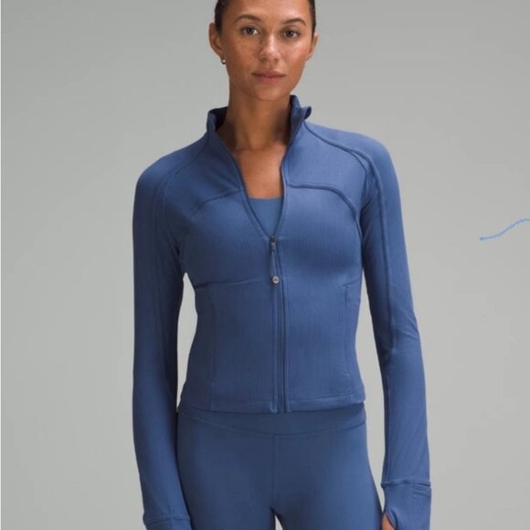 NWT! Lululemon Define ribbed Cropped Pitch Blue Jacket 10 RARE AUS ONLY - Picture 1 of 4